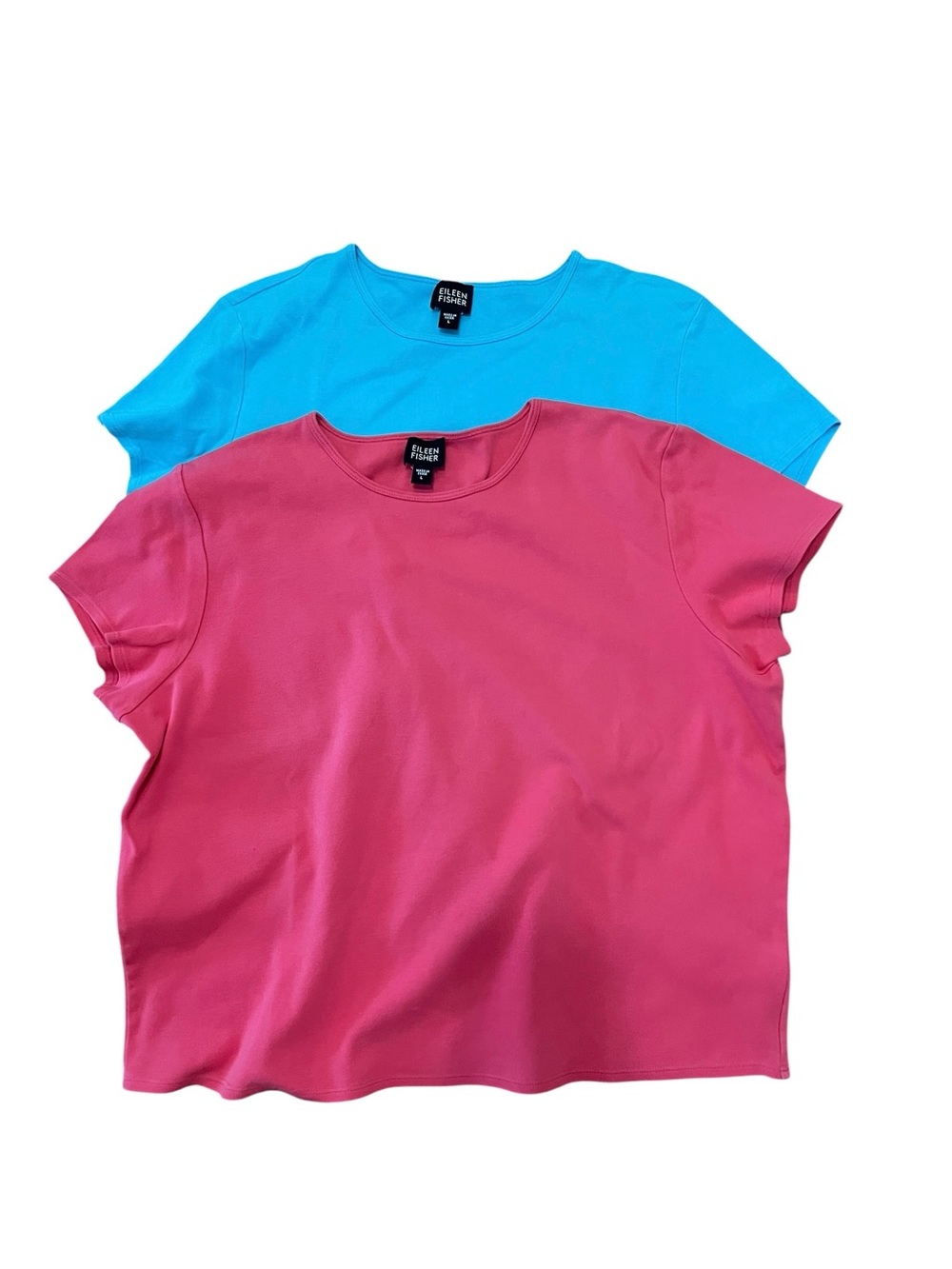Eileen Fisher Set of 2 Cropped Round Neck Tees | Pink & Blue | L
